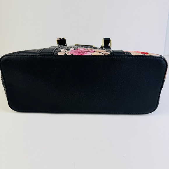 Steve Madden Black Floral Double Handle Shoulder Bag Satchel Zip Top Handbag - Picture 6 of 8